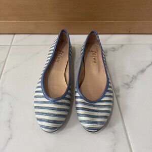French Sole Women's Pull-On Olivia Stripes Ballet Flats Blue White Size 10B
